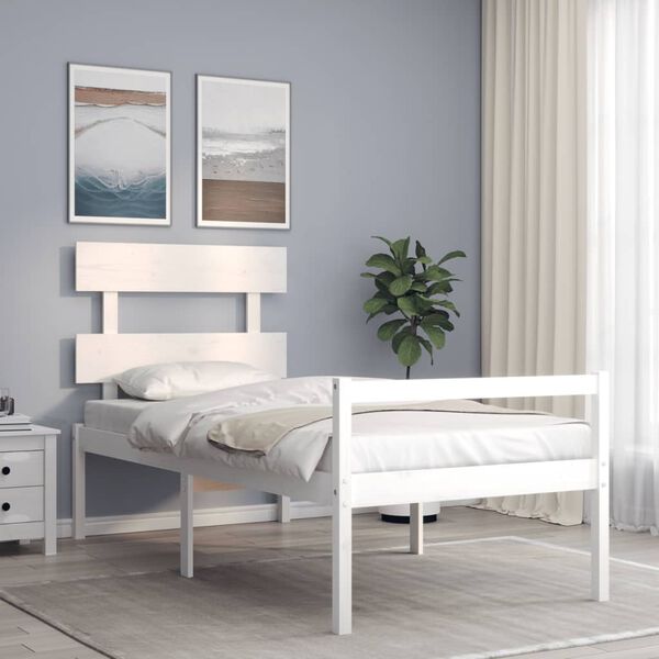 vidaXL Cama para personas mayores con cabecero madera maciza blanco