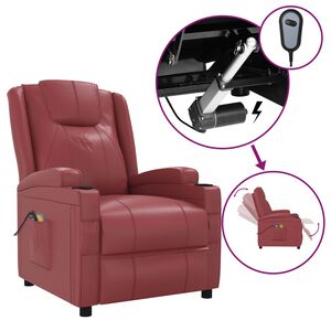 vidaXL Sill&oacute;n de masaje el&eacute;ctrico cuero sint&eacute;tico rojo tinto