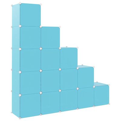 vidaXL Estantería infantil de cubos con 15 compartimentos azul PP