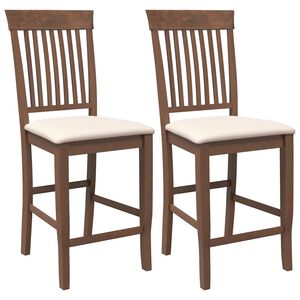 vidaXL Taburetes de bar con cojines, 2 unidades, madera maciza marr&oacute;n, goma