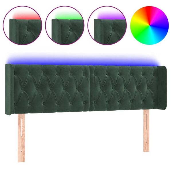 vidaXL Cabecero con LED de terciopelo verde oscuro 163x16x78/88 cm