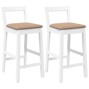vidaXL Taburetes de bar con cojines, 2 unidades, madera maciza blanca, goma
