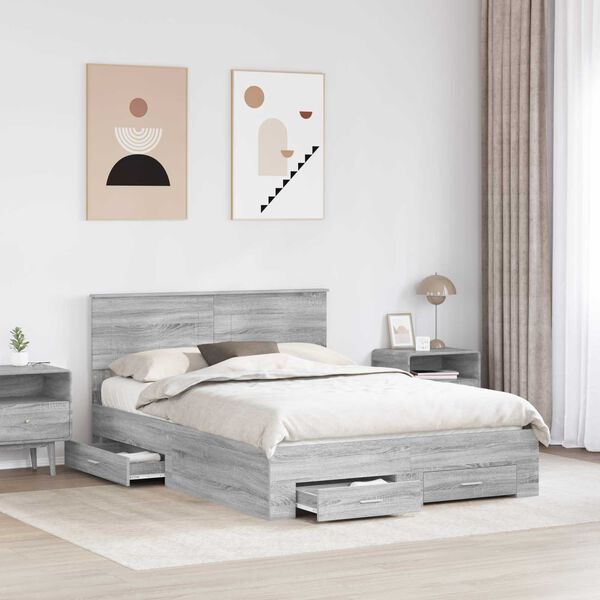 vidaXL Estructura de cama con cabecera Gris Sonoma 140 x 200 cm