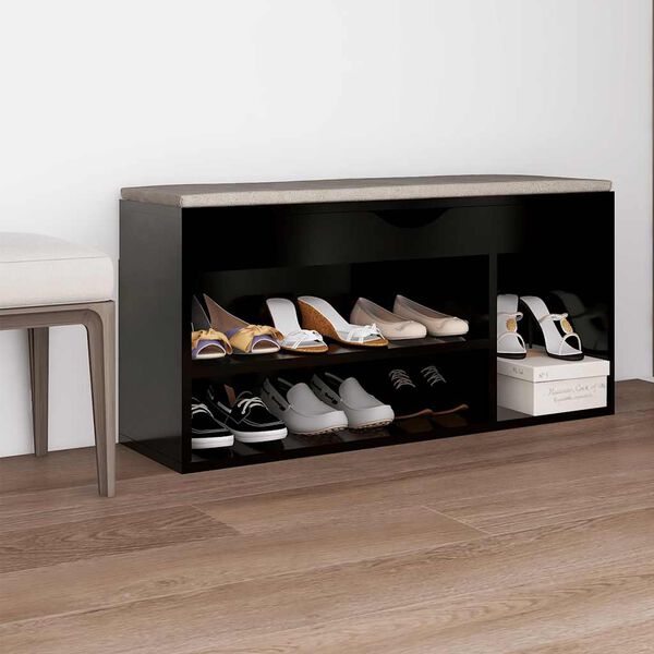 vidaXL Banco zapatero con coj&iacute;n madera ingenier&iacute;a negro 104x30x49 cm
