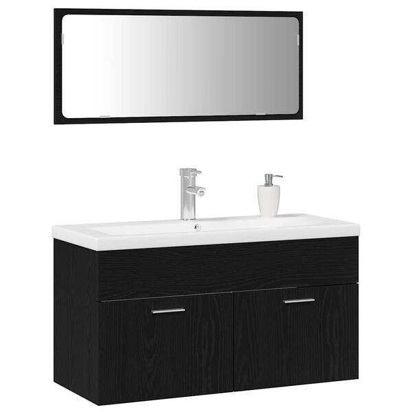 vidaXL Juego de muebles de ba&ntilde;o 3 pcs Roble Negro Madera de ingenier&iacute;a