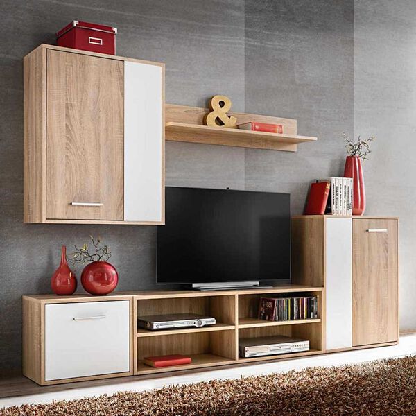 vidaXL Conjunto de mueble de TV 5 pcs Blanco y roble Sonoma