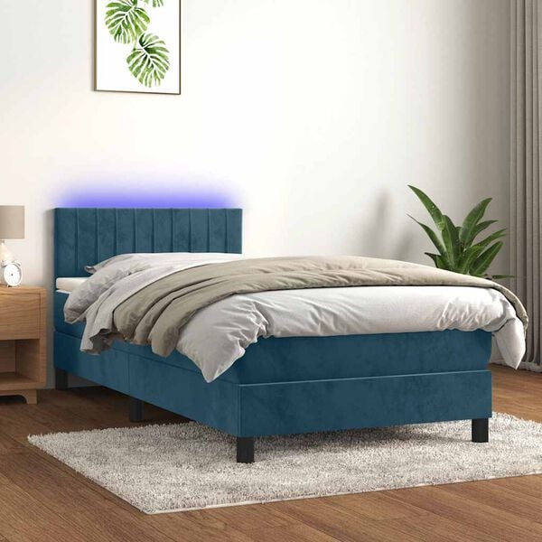 vidaXL Cama box spring colch&oacute;n y LED terciopelo azul oscuro 80x200 cm