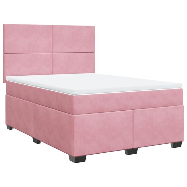 vidaXL Cama box spring con colch&oacute;n terciopelo rosa 140x200 cm