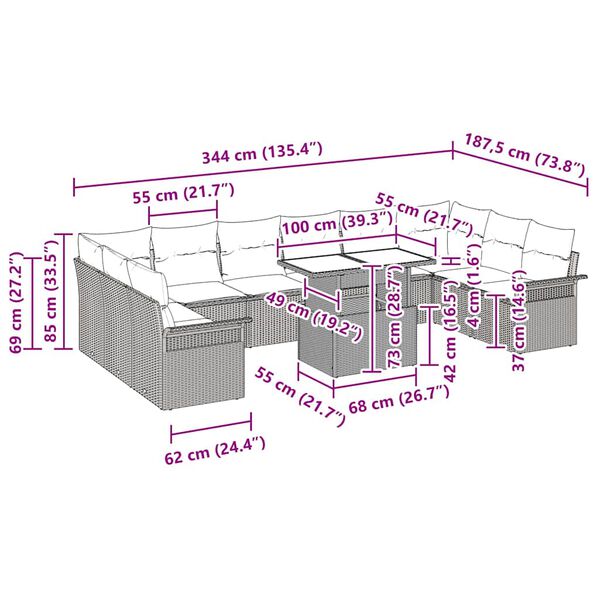 vidaXL Conjunto de sof&aacute; de jard&iacute;n 11 pcs Beige Rattan de Poli&eacute;ster