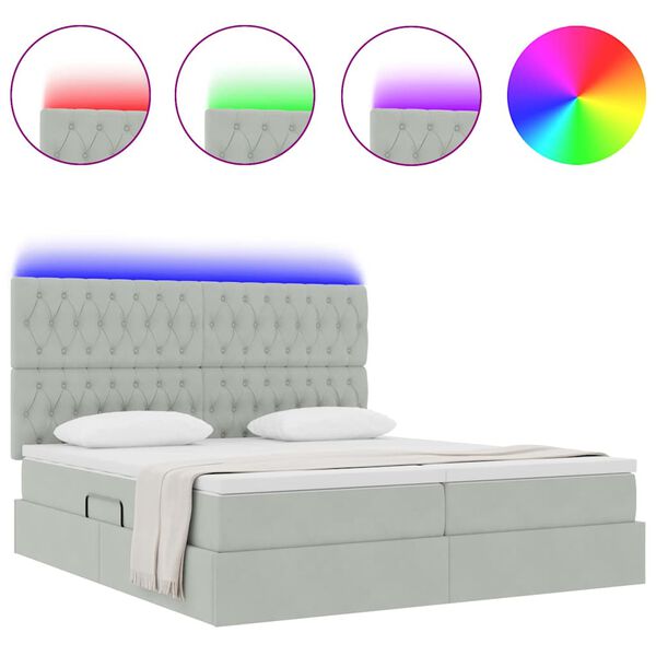 vidaXL Cama con tira de luces LED Gris Claro 200 x 200 cm Terciopelo