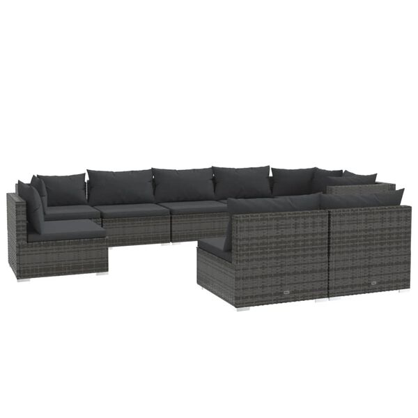 vidaXL Set de muebles de jardín 9 pzas y cojines ratán sintético gris