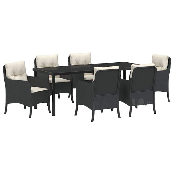vidaXL Conjunto de Comedor de Jard&iacute;n 7 pcs Negro rat&aacute;n sint&eacute;tico