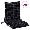 vidaXL Cojines de silla respaldo bajo 6 uds tela Oxford cuadros negro