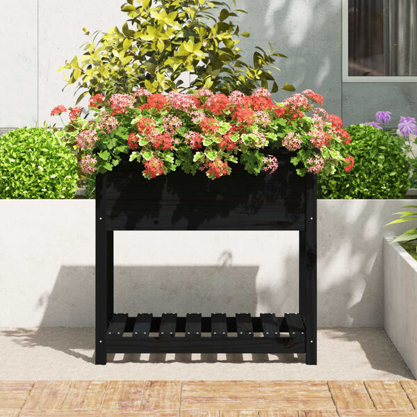 vidaXL Jardinera con estante madera maciza de pino negro 82,5x54x81 cm