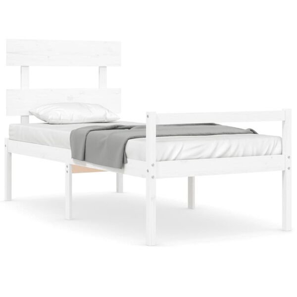 vidaXL Cama personas mayores cabecero madera maciza blanco 90x200 cm