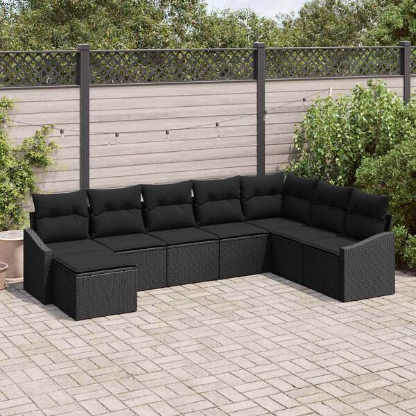 vidaXL Conjunto de sof&aacute; de jard&iacute;n 8 pcs Negro rat&aacute;n sint&eacute;tico