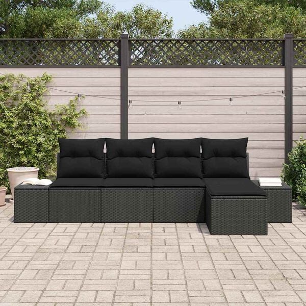 vidaXL Conjunto de sofá de jardín 5 pcs Negro ratán sintético