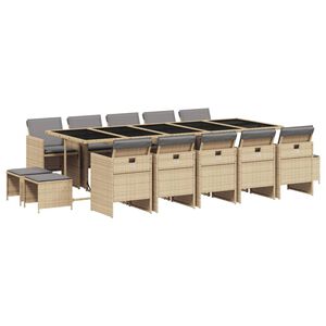 vidaXL Set comedor de jard&iacute;n con cojines 15 pzas rat&aacute;n sint&eacute;tico beige