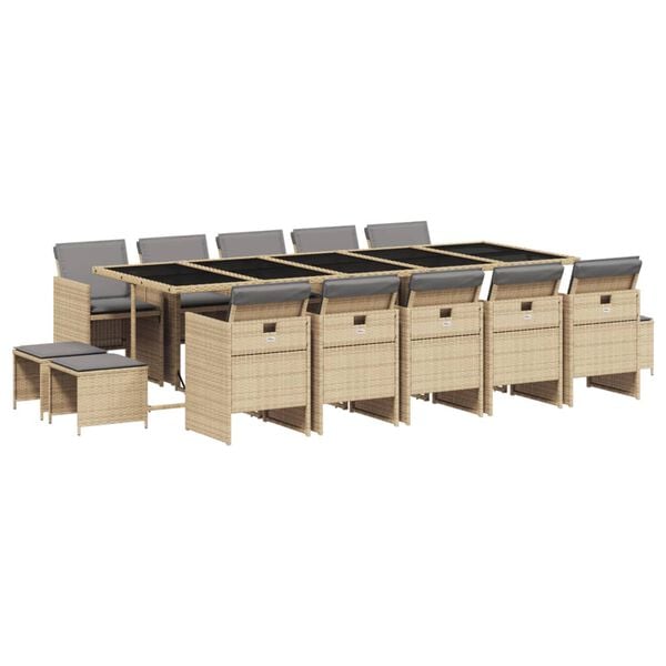 vidaXL Set comedor de jard&iacute;n con cojines 15 pzas rat&aacute;n sint&eacute;tico beige