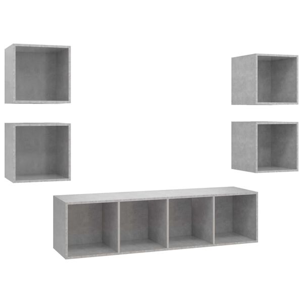 vidaXL Set de muebles de sal&oacute;n 5 pzas madera ingenier&iacute;a gris hormig&oacute;n