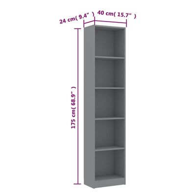 vidaXL Estantería librería 5 niveles de aglomerado gris 40x24x175 cm