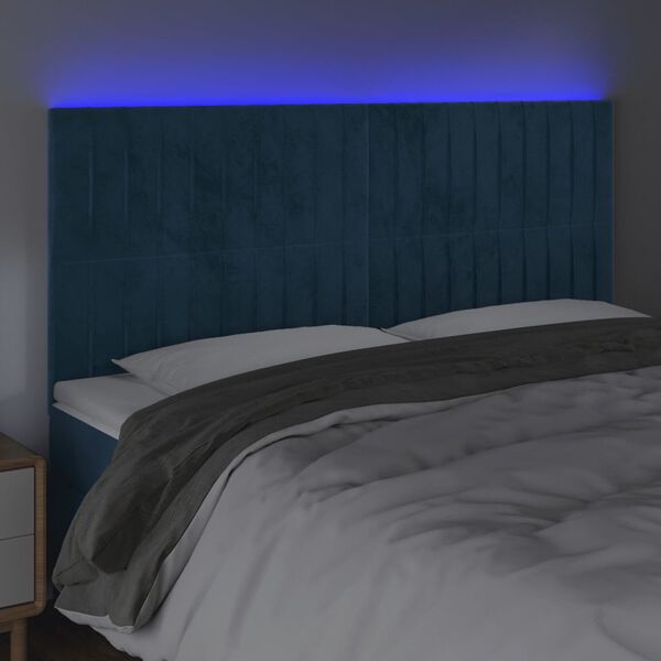 vidaXL Cabecero con luces LED terciopelo azul oscuro 180x5x118/128 cm