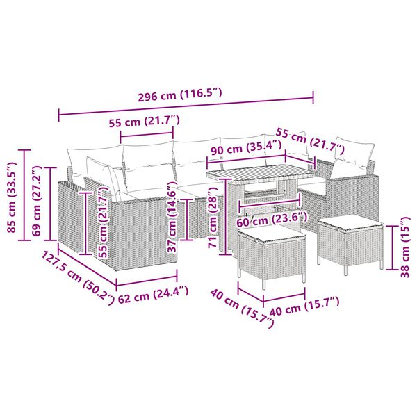vidaXL Conjunto de sof&aacute;s de jard&iacute;n 13 pcs Negro rat&aacute;n sint&eacute;tico