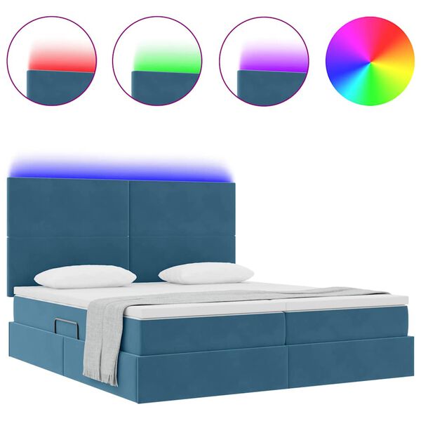 vidaXL Cama con tira de luces LED Azul Oscuro 180 x 200 cm Terciopelo