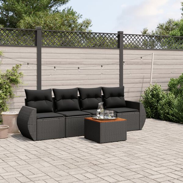 vidaXL Set de muebles de jard&iacute;n 5 pzas y cojines rat&aacute;n sint&eacute;tico negro