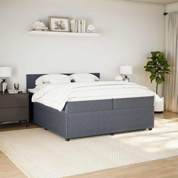 vidaXL Cama box spring con colch&oacute;n terciopelo gris oscuro 200x200 cm