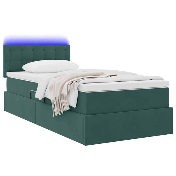 vidaXL Cama con almacenamiento y LED con LED Verde oscuro 90 x 200 cm