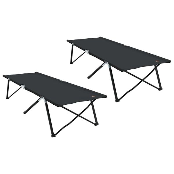 vidaXL Cama de Camping Plegable Manual 2 pcs Negro 206 x 76 x 74 cm