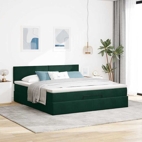 vidaXL Estructura de cama otomana colchones terciopelo verde oscuro
