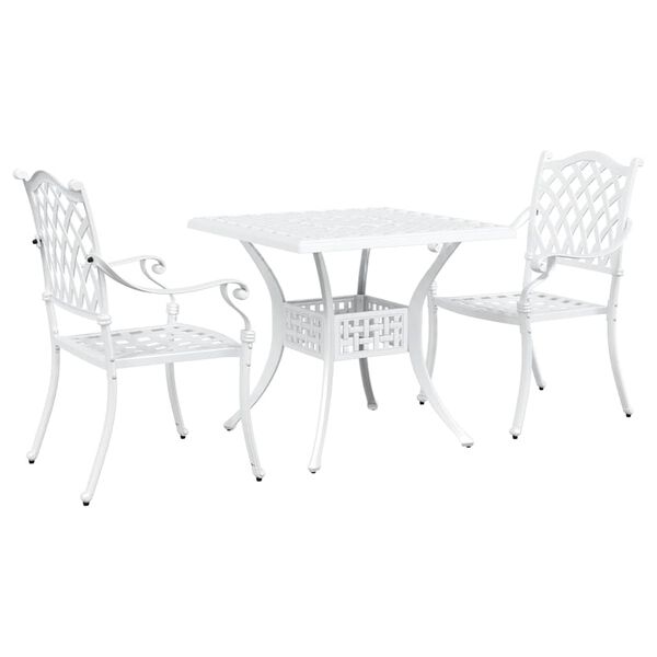 vidaXL Conjunto de mesa de jard&iacute;n 3 pcs Blanco Aluminio fundido
