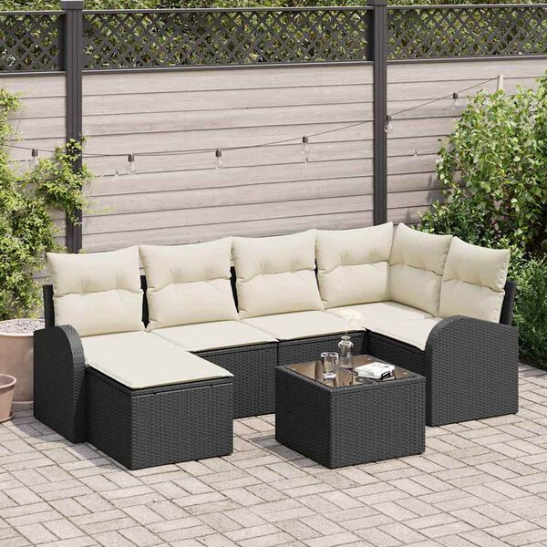 vidaXL Conjunto de sofás de jardín 7 pcs Negro ratán sintético