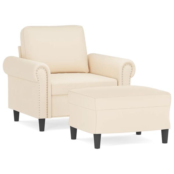 vidaXL Sill&oacute;n con taburete terciopelo crema 60 cm