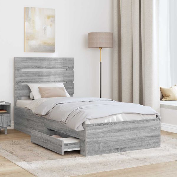 vidaXL Estructura de cama con caj&oacute;n Gris Sonoma y Plata 75 x 190 cm