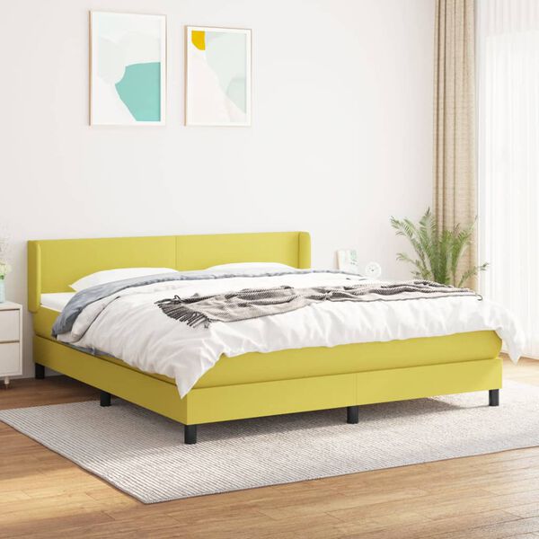 vidaXL Cama box spring con colch&oacute;n tela verde 180x200 cm