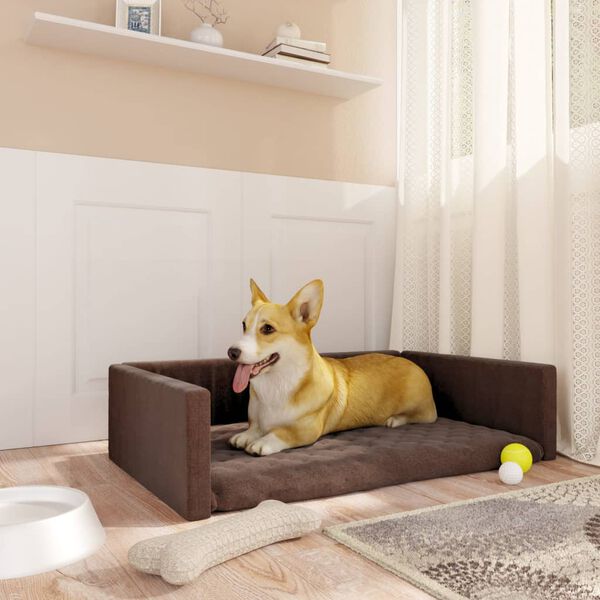 vidaXL Cama de maletero para perros aspecto de lino marr&oacute;n 90x60 cm