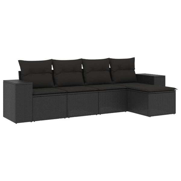 vidaXL Set de muebles de jard&iacute;n 5 pzas y cojines rat&aacute;n sint&eacute;tico negro