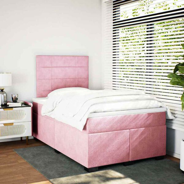 vidaXL Cama box spring con colch&oacute;n terciopelo rosa 120x190 cm