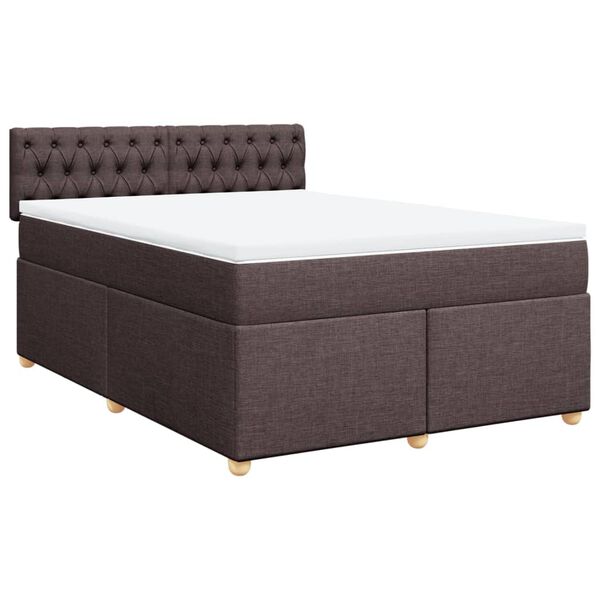 vidaXL Cama box spring con colch&oacute;n tela marr&oacute;n oscuro 160x200 cm