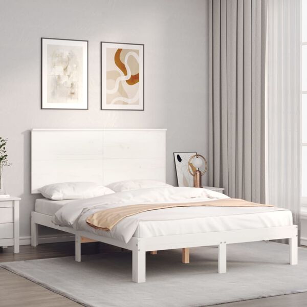 vidaXL Estructura de cama sin colch&oacute;n madera de pino blanca 140x200 cm