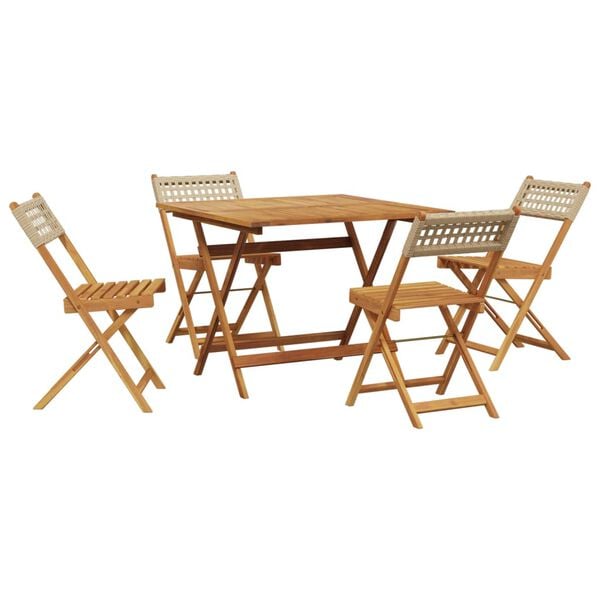 vidaXL Set de comedor de jard&iacute;n 5 pzas rat&aacute;n PE madera maciza beige
