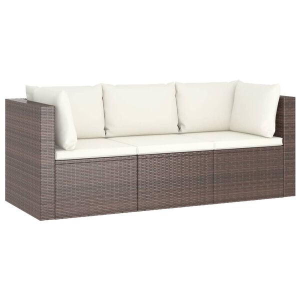 vidaXL Set muebles de jard&iacute;n 4 piezas y cojines rat&aacute;n sint&eacute;tico marr&oacute;n