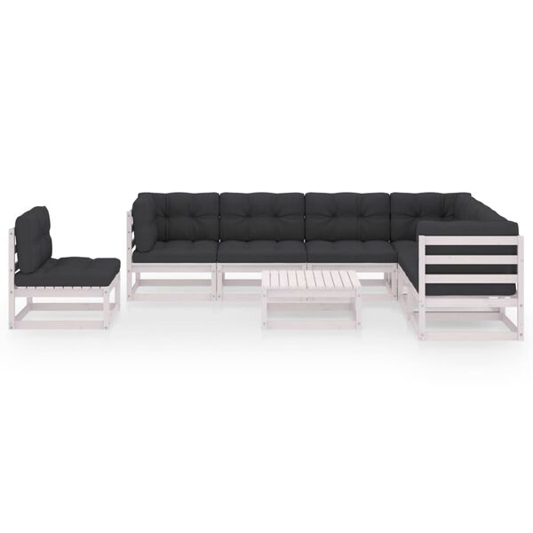 vidaXL Set muebles jard&iacute;n con cojines 8 pzas madera maciza pino blanco