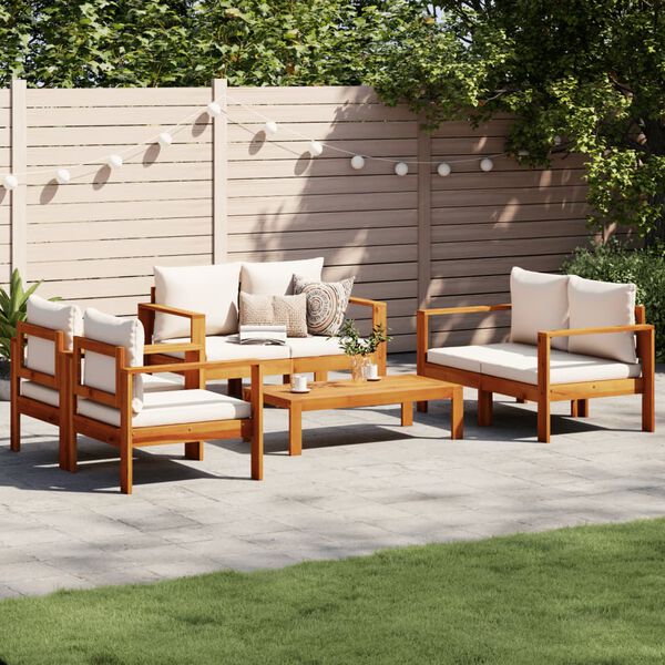 vidaXL Set de sof&aacute;s de jard&iacute;n con cojines 5 pzas madera maciza acacia