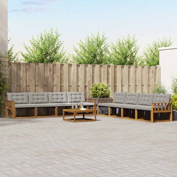 vidaXL Conjunto de sof&aacute;s de exterior 9 pcs Gris Natural y Claro