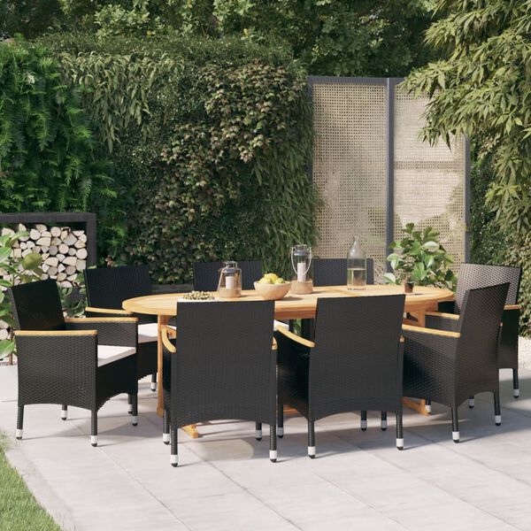 vidaXL Juego de comedor de jardín 9 piezas con cojines negro