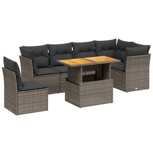 vidaXL Set de sof&aacute;s de jard&iacute;n 7 piezas con cojines rat&aacute;n PE gris